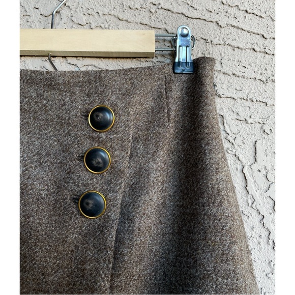 SEZANE Taupe Brown Wool Faux Wrap Mini Skirt Neutral Button Peter Skirt Sz 4 - Picture 7 of 12